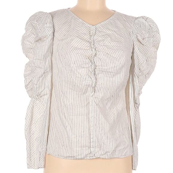 La Vie Rebecca Taylor Ruching Detail Long Sleeve Blouse w/ Puff Sleeve & Rufflin - Picture 3 of 16